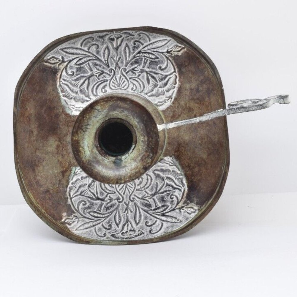 Pair of Bronze Candle Holders with White Wash Accents - Picture 2 of 9